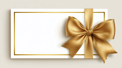 Fototapeta premium Blank white gift card or invitation envelope decorated with an elegant golden satin ribbon bow, isolated on transparent background. 
