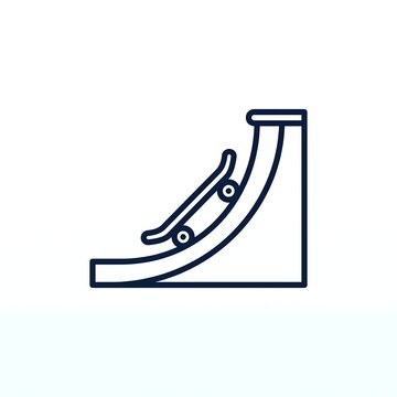 Minimalist line of a skateboard on a half pipe ramp, isolated on a white background, for clean and, simple usage
