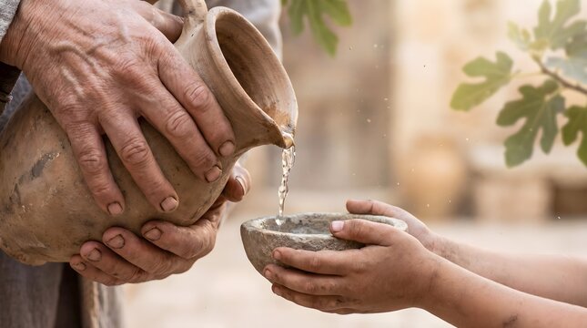 Pouring Water into Child's Hands in Galilee