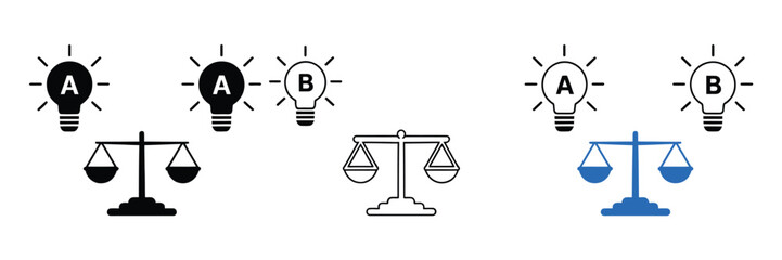 A versus B balance scale icon set with lightbulb symbols representing decision making analysis and learning concepts in vector style © MstMaya