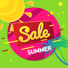 Obraz premium Big Summer sale. Summer sale banner vector illustration. special offer with sun sign. Vector illustration.