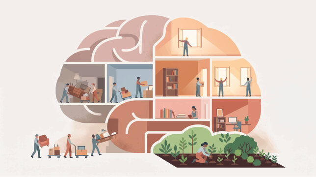 Human Brain Cross Section Infographic showing Inner Workings and Activity Rooms