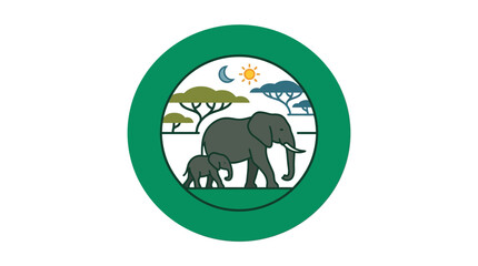 African Elephants Family in Savannah Circle Emblem © felixde