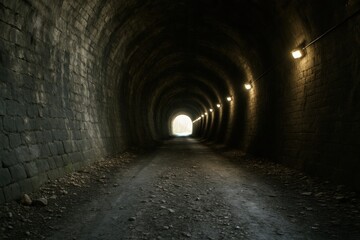 Fototapeta premium Dimly lit stone tunnel path.