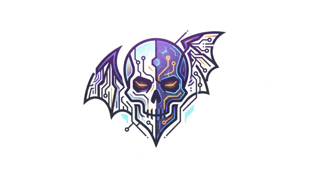 Futuristic Skull with Mechanical Wings and Circuitry Details.