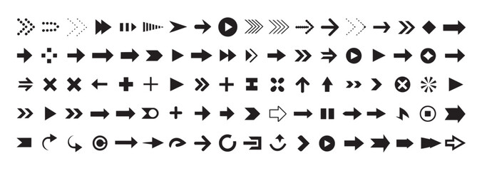 Large set of black arrow icons for web navigation and digital interface design usage © mkpn