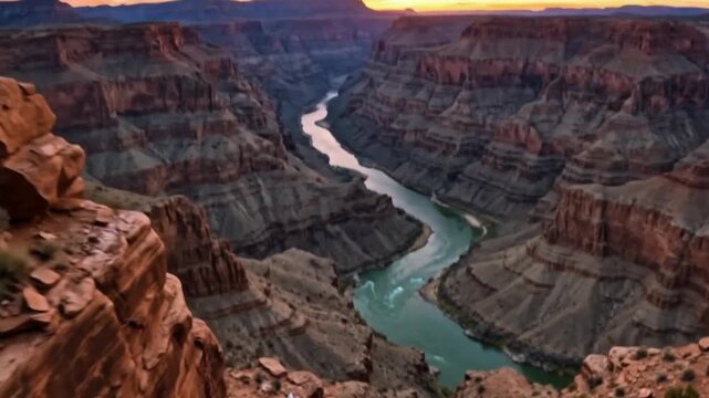 Scenic view of Grand Canyon National Park in Arizona USA with rocky desert landscape and canyon cliffs under a blue sky