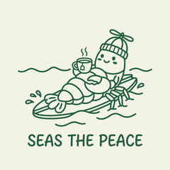 Fototapeta premium Snowman on surfboard with hot drink.