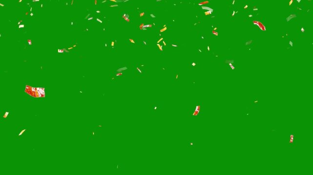 Us dollar bills money rain and luxury golden confetti loop premium animated, wealth success overlay element on green background for corporate and crypto video editing asset motion footage. 4k