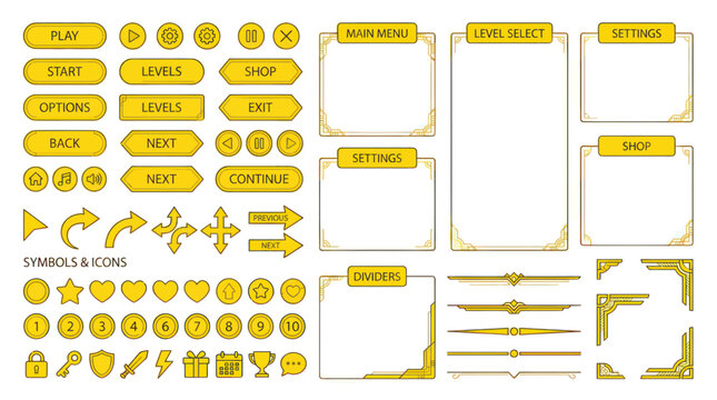 Video Game UI Elements: Buttons, Icons, Frames, and Dividers