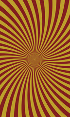Fototapeta premium Abstract background with swirling radial lines in red and yellow colors, hypnotic vortex pattern, retro style sunburst design