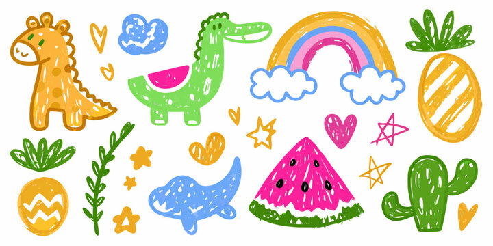 children s crayon drawings colorful animals and shapes childrens giraffe crocodile rainbow