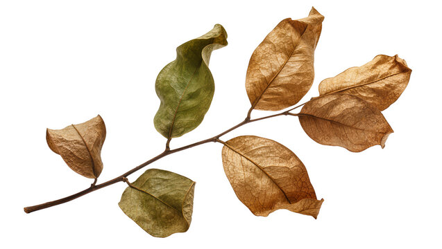 Withered and green leaves on a branch