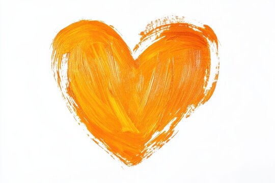 Bright orange heart shape painted on white paper by an unknown artist in an art activity