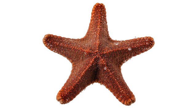 Red spiny starfish with water droplets