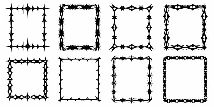 set of nine gothic frames with sharp details on white background black