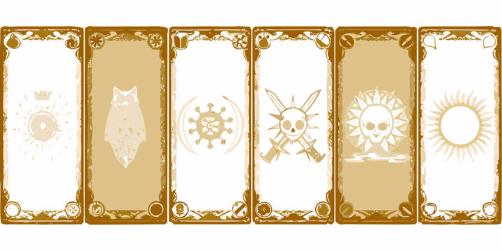 set of seven mystical tarot card templates beige vector illustration esoteric fortune
