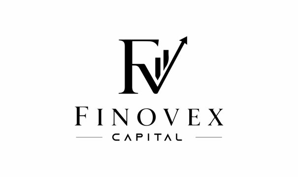 Letter FV monogram finance logo vector icon, modern growth arrow bar chart symbol for investment, wealth management and capital capital company