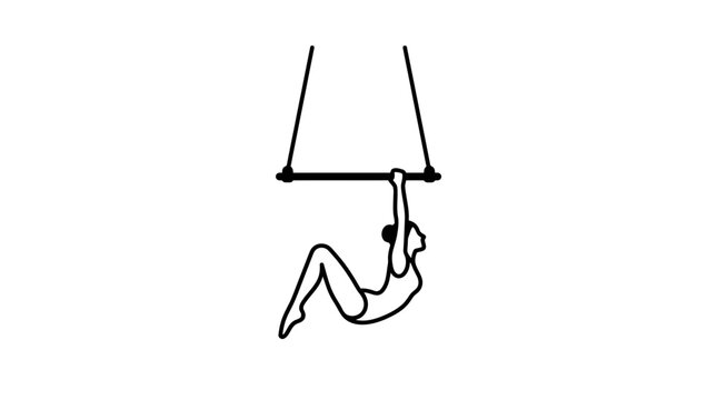 Aerial Acrobat Swinging on Trapeze Bar, Minimalist Line Art