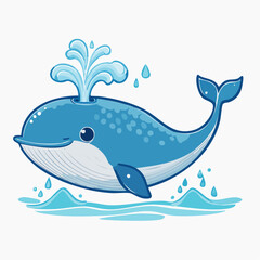 Naklejka premium Cute cartoon blue whale spouting water