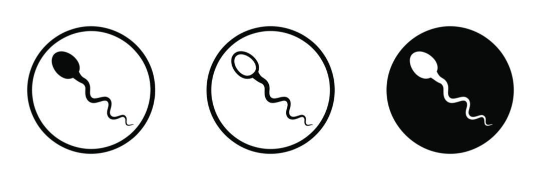 Sperm icon set in black and white featuring three different styles for medical reproductive health and fertility concepts