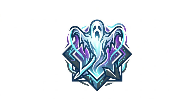 Ghostly apparition with glowing ethereal energy and geometric shapes.