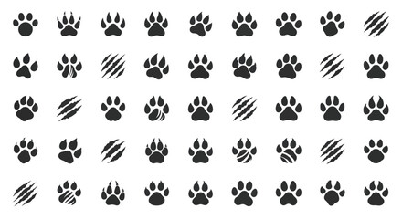 Collection of Animal Paw Prints and Claw Marks Icons. © Niat