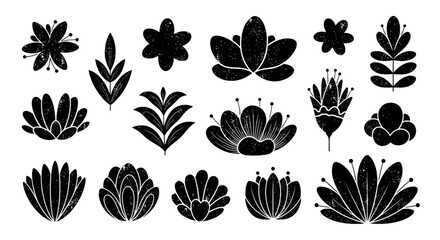 Obraz premium Collection of Black Silhouette Floral Elements and Botanical Illustrations.