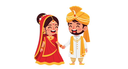 Obraz premium Happy Indian Couple in Traditional Wedding Attire, Bride and Groom