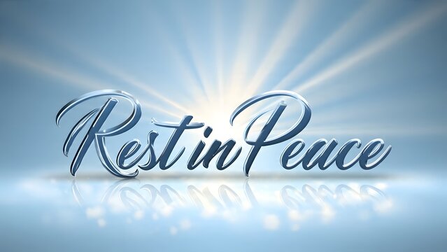 Rest in Peace Stylized Script Text with Radiant Blue Glow
