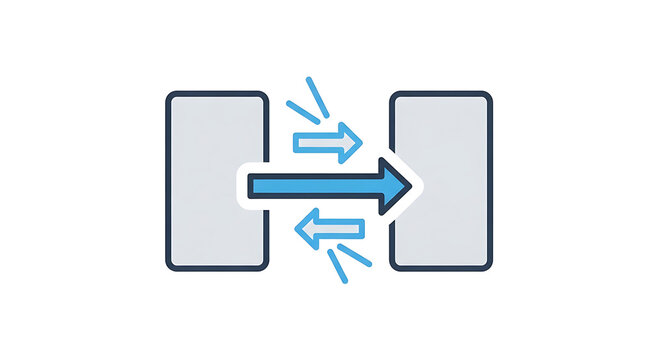 Minimalist abstract arrow icon forming a connected H shape with directional flow.