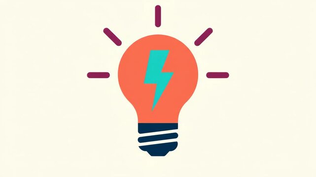 Light bulb with a lightning bolt icon representing creativity and innovation. Idea and inspiration concept. Energy and bright thinking symbol. Flat animated illustration