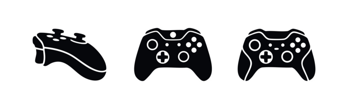 Game controller icons set. Video game gamepad symbols. Gaming accessory vector collection, entertainment and technology signs.