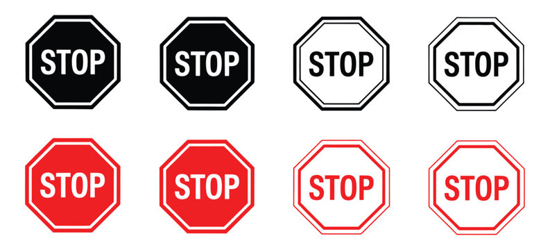 Vector Illustration Set of Stop Signs and Restriction Symbols for Presentations and UI Design