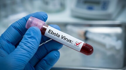 Obraz premium Medical Hand Holding Blood Sample Tube Labeled Ebola Virus in Laboratory Setting