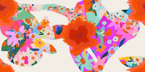 Vibrant hand drawn abstract flowers pattern. Dynamic joyful botanical print. Fashionable template for design.  © MURRIRA