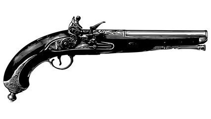 Obraz premium Vintage Pistol Side View Illustration