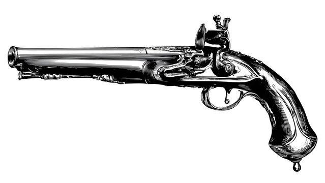 Antique Flintlock Pistol with Ornate Handle and Trigger Mechanism