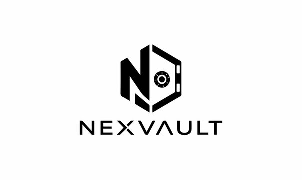 Letter N vault door logo vector icon, modern geometric hexagon safe symbol for cyber security, crypto wallet and data protection company
