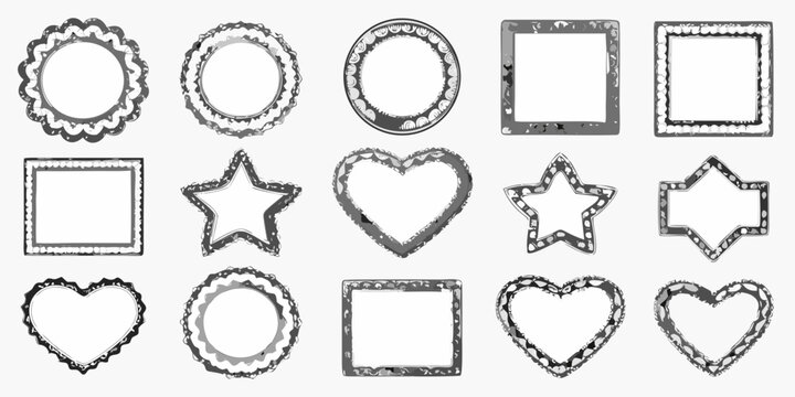 collection of vintage silver ornate frames on white background decorative border picture