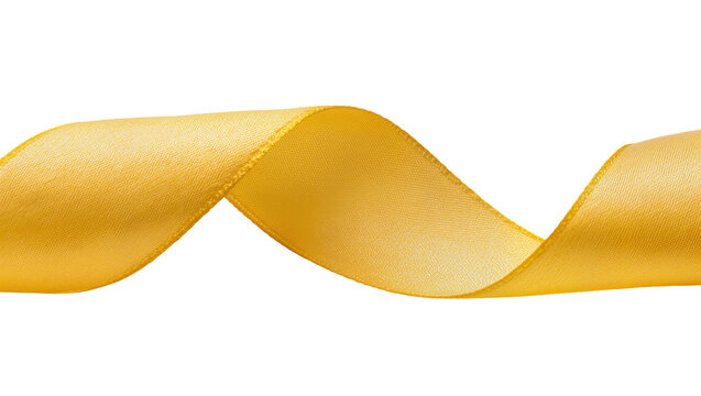 Curved golden satin ribbon with stitched edges
