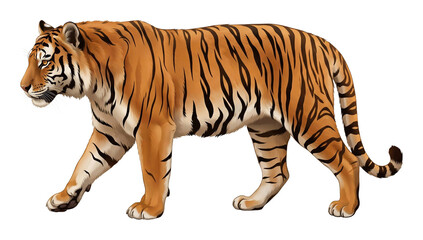 Obraz premium Majestic tiger walking in nature wildlife illustration vibrant environment close-up isolated on transparent background
