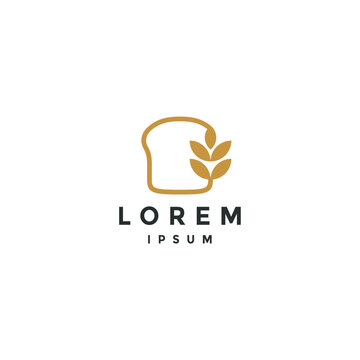 Whole Wheat Bread Line Logo Design. Stalk Wheat Bread Slice Line Logo Design.
