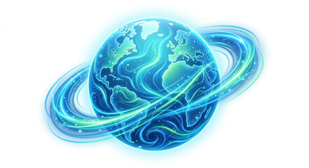 Glowing Earth with Blue Rings and Swirls. © Cintia