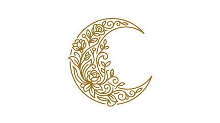 Golden Crescent Moon Decorated with Floral Ornaments. © Cintia