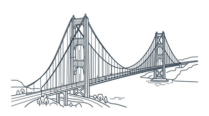 Obraz premium Golden Gate Bridge illustration drawing sketch line art.