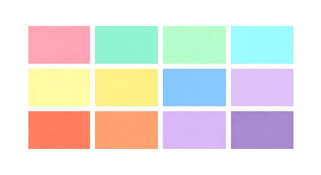Set of twelve pastel color swatch rectangles arranged in a grid pattern with swatches rectangles abstract geometric colorway collection graphics