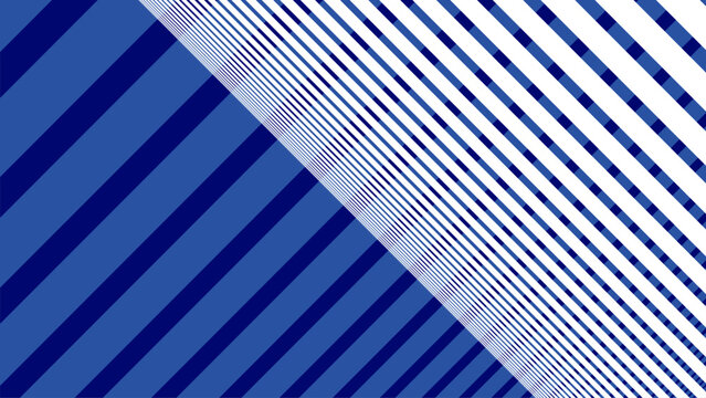 Abstract blue and white diagonal striped composition divided into contrasting triangular sections.