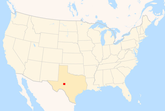 Locator Map of the County Irion (Texas, US) showing the Contiguous United States with the highlighted County