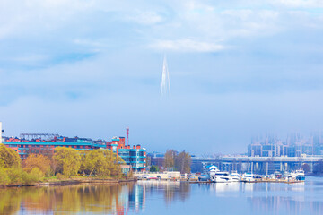 Fototapeta premium View of the Neva River and Lakhta Center from Elagin Island.